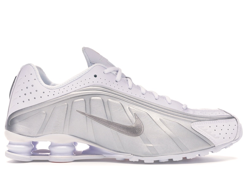 nike shox r4 white metallic silver