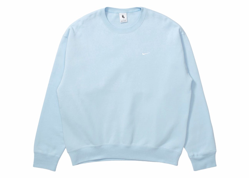 Pre-owned Nike Men's Solo Swoosh Fleece Crewneck Sweatshirt In Celestine Blue/white