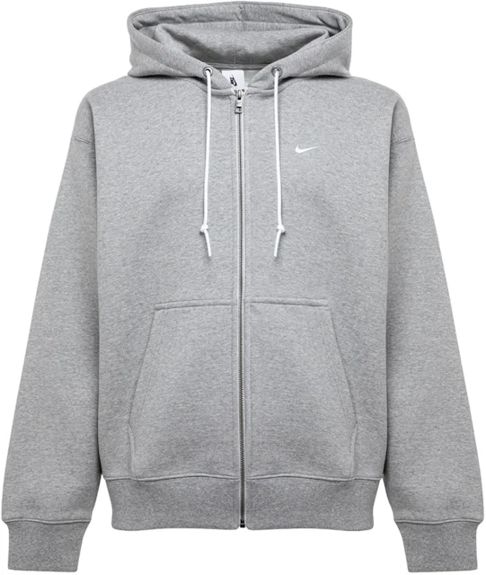 Nike Solo Swoosh Fleece Pullover Hoodie Grey - BIRCH HEATHER/WHITE