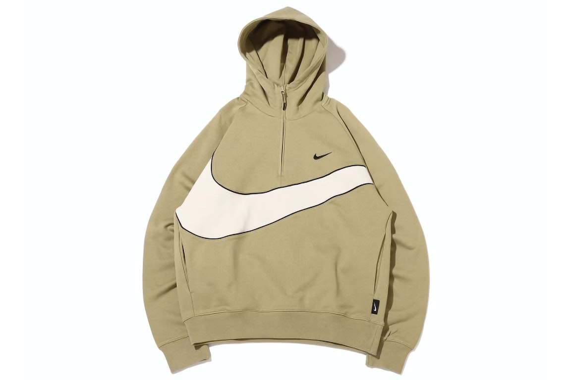 Pre-owned Nike Sportswear Big Swoosh Half Zip Hoodie (asia Sizing) Nautral Olive/light Bone