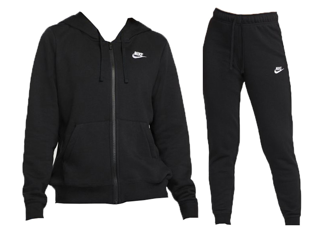 Pre-owned Nike Sportswear Club Fleece Full-zip Hoodie & Joggers Set Black/white