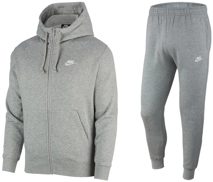Nike Sportswear Club Fleece Full-Zip Hoodie & Joggers Set Dark Grey Heather/Matte Silver/White - SS23 JP