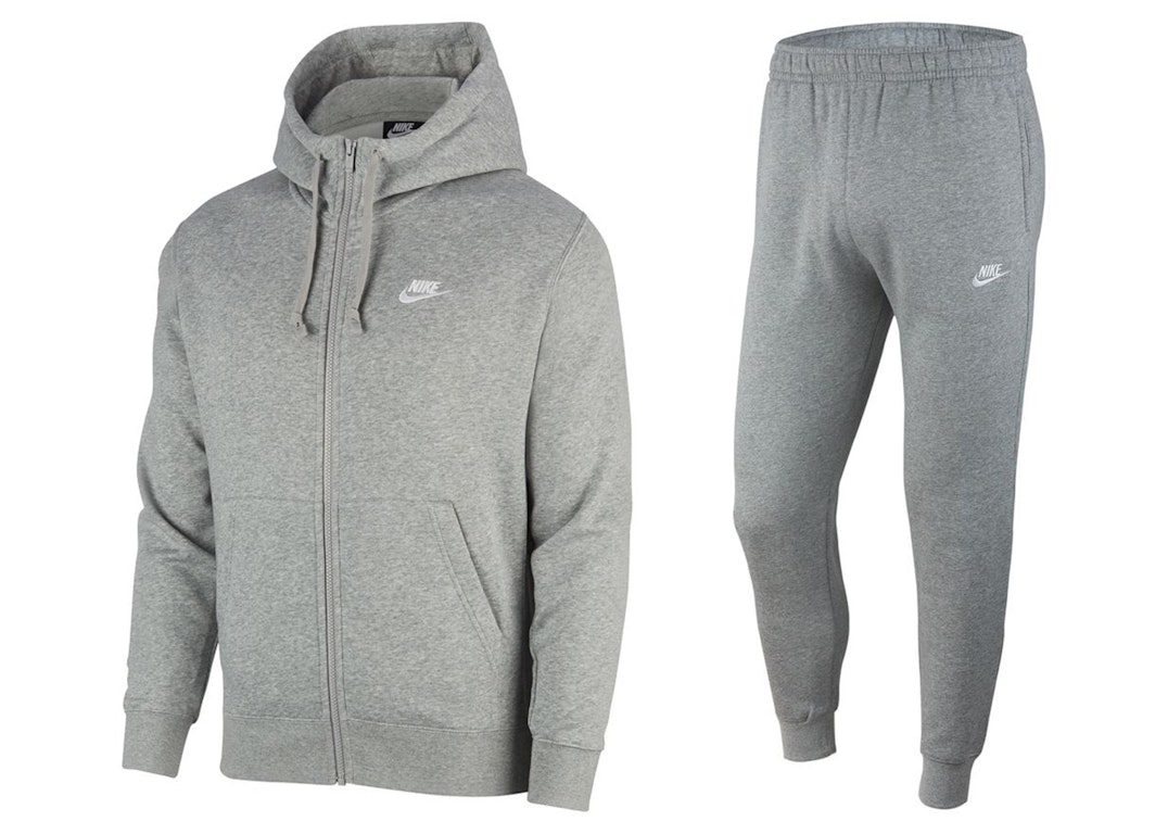 Pre-owned Nike Sportswear Club Fleece Full-zip Hoodie & Joggers Set Dark Grey Heather/matte Silver/white