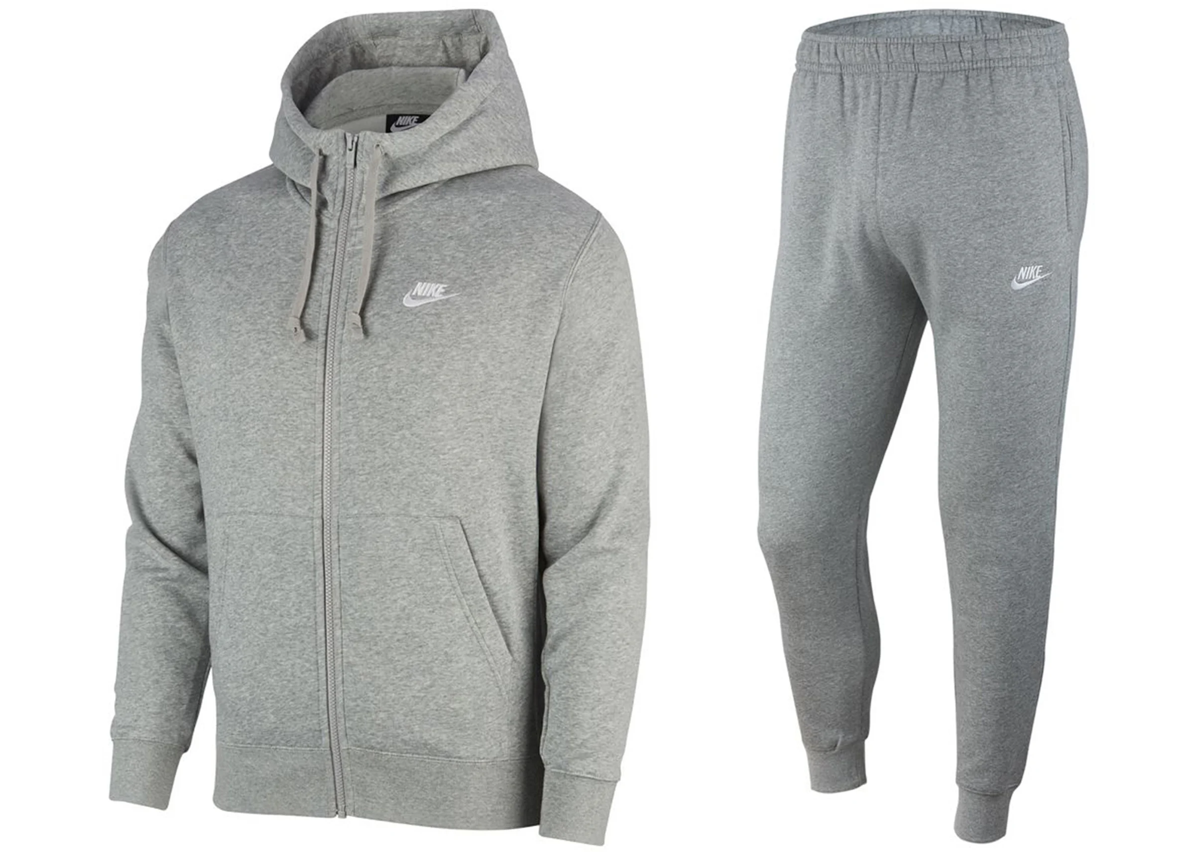 Nike Sportswear Club Fleece Full-Zip Hoodie & Joggers Set Dark Grey  Heather/Matte Silver/White