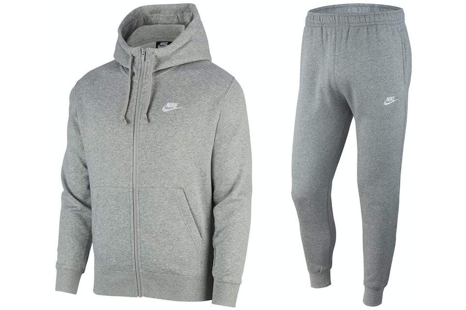 Nike Sportswear Club Fleece Full-Zip Hoodie & Joggers Set Dark Grey  Heather/Matte Silver/White Men's - SS23 - US