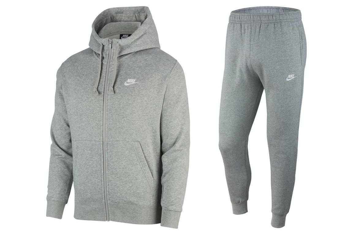 Pre-owned Nike Sportswear Club Fleece Full-zip Hoodie & Joggers Set Dark Grey Heather/matte Silver/white