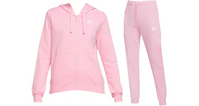Nike Sportswear Club Fleece Full-Zip Hoodie & Joggers Set Med Soft Pink/White