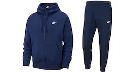 Nike Sportswear Club Fleece Full-Zip Hoodie & Joggers Set Midnight Navy/Midnight Navy/White