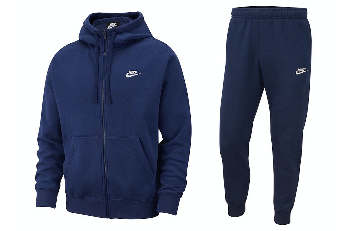 Pre-owned Nike Sportswear Club Fleece Full-zip Hoodie & Joggers Set Midnight Navy/midnight Navy/white