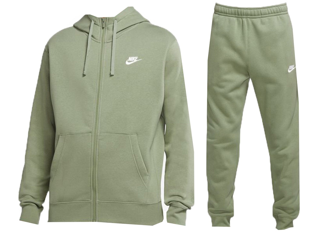 Pre-owned Nike Sportswear Club Fleece Full-zip Hoodie & Joggers Set Oil Green/oil Green/white