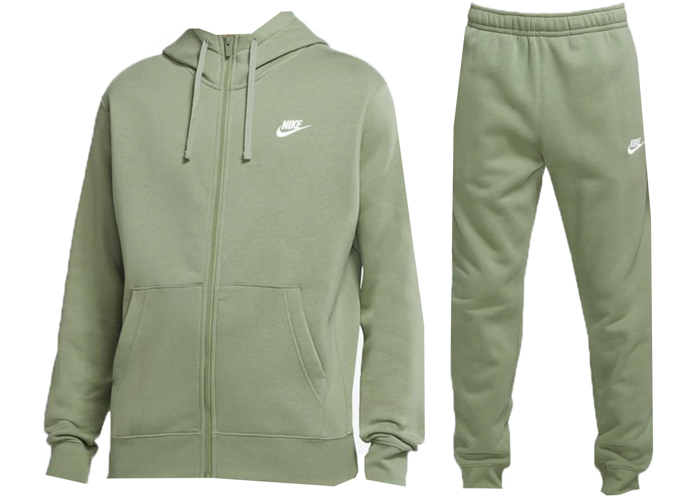Nike Sportswear Club Fleece Full-Zip Hoodie & Joggers Set Oil Green/Oil  Green/White
