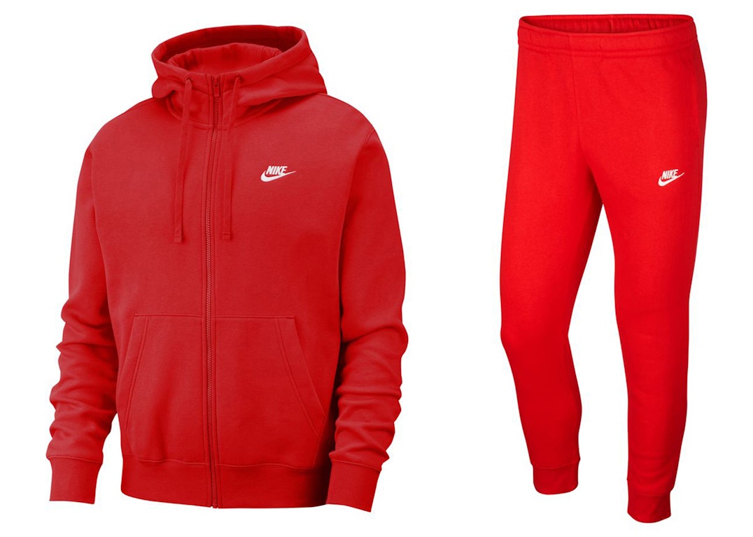Pre-owned Nike Sportswear Club Fleece Full-zip Hoodie & Joggers Set University Red/university Red/white