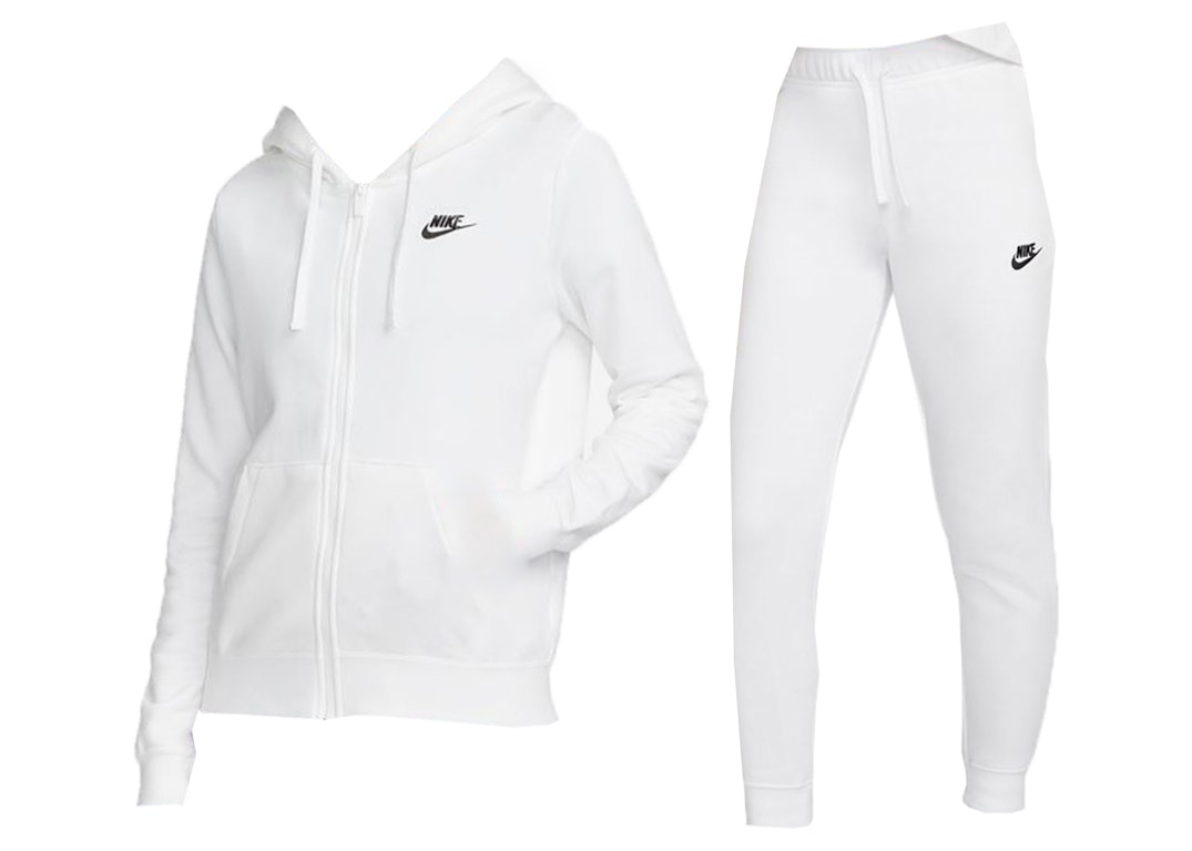 Pre-owned Nike Sportswear Club Fleece Full-zip Hoodie & Joggers Set White/black