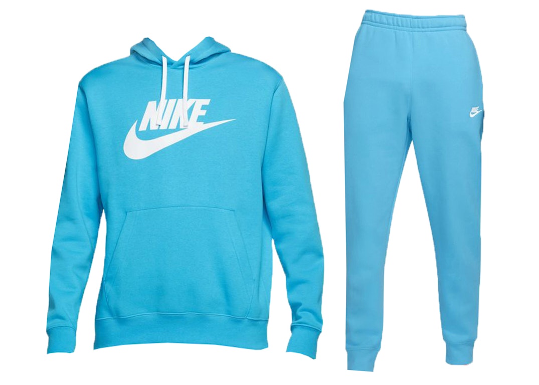 Pre-owned Nike Sportswear Club Fleece Pullover Hoodie & Joggers Set Baltic Blue/white/white