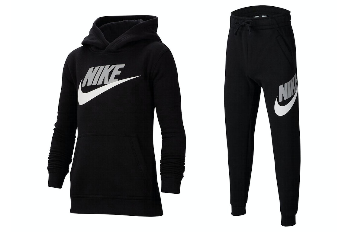 Pre-owned Nike Sportswear Club Fleece Pullover Hoodie & Pants Set Black/light Smoke Grey