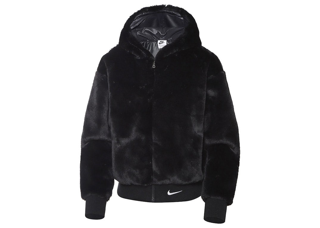 Pre-owned Nike Sportswear Essentials Faux Fur Jacket Black/white