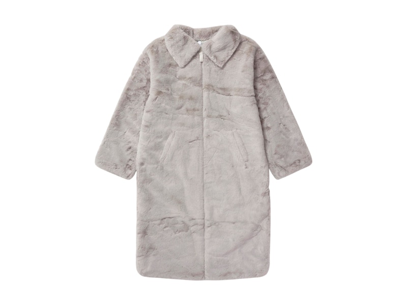 Pre-owned Nike Women's  Sportswear Essentials Plush Faux Fur Long Jacket In Light Iron Ore/light Bone/sail