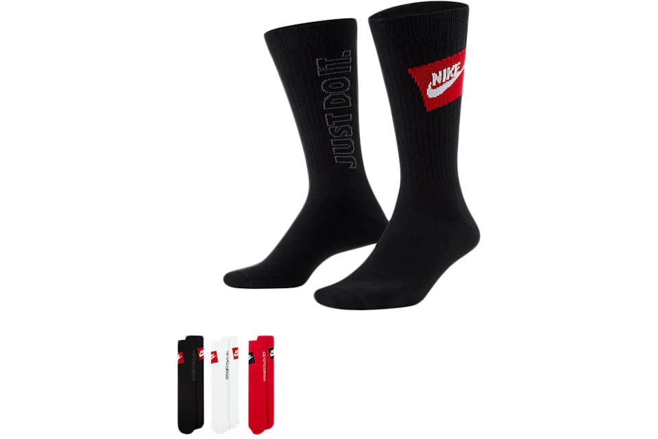 Nike Sportswear Everyday Essential Crew Socks (3 Pairs) Black/White/Red