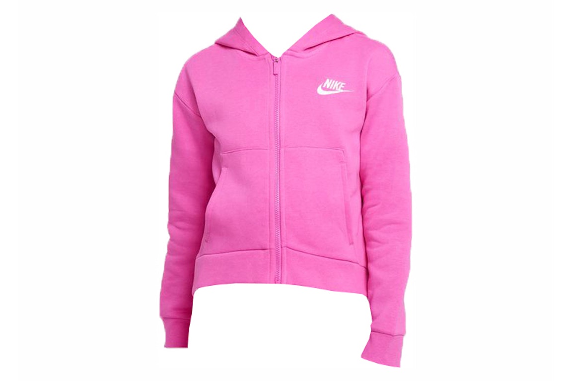 Pre-owned Nike Sportswear Kids Club Fleece Full-zip Hoodie Active Fuchsia/white