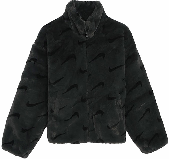 Grey/Black Kids\' Jacket - US FW23 Fur Nike Faux Smoke Dark Sportswear - Kids