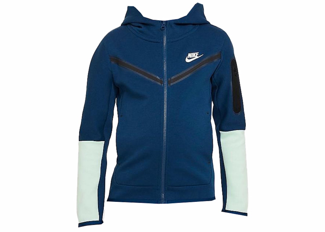 Pre-owned Nike Sportswear Kids' Tech Fleece Full-zip Hoodie Valerian Blue/valerian Blue/mint Foam/white