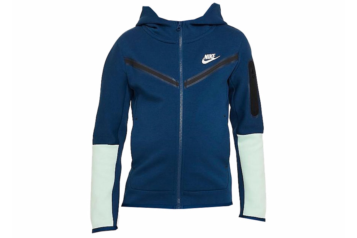 Pre-owned Nike Sportswear Kids' Tech Fleece Full-zip Hoodie Valerian Blue/valerian Blue/mint Foam/white