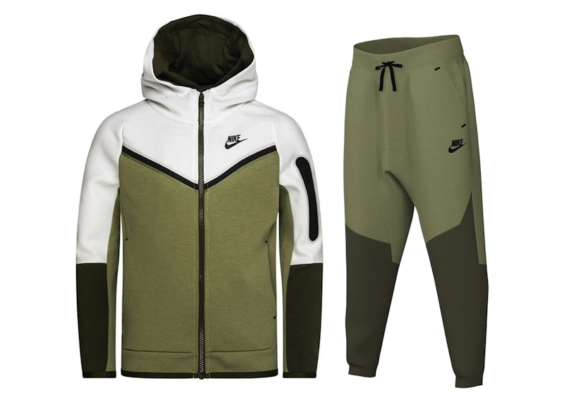 Nike Sportswear Kids Tech Fleece Hoodie Joggers Set White Dutch Green SS24 GB