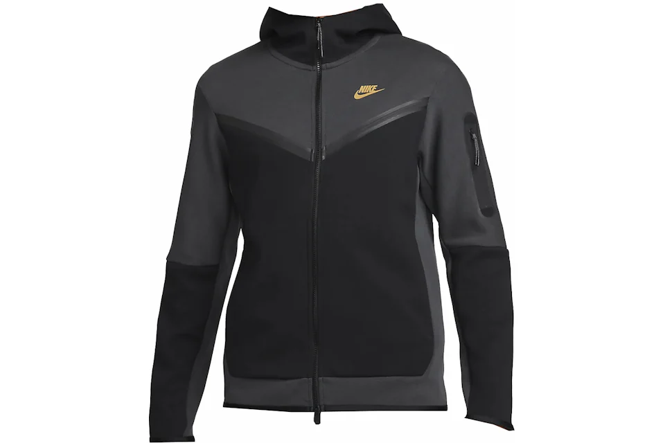 Kapuzenpullover Nike Sportswear Tech Fleece durchgehender Reißverschluss dunkles Rauchgrau/Gold