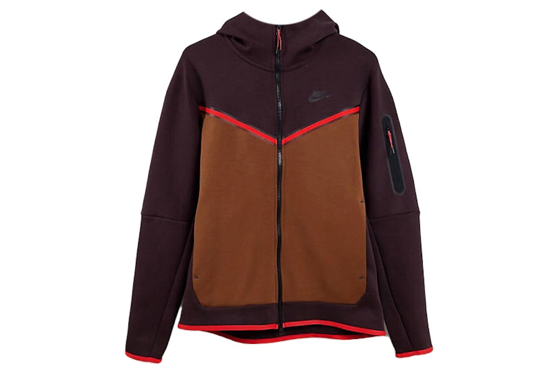 Pre-owned Nike Sportswear Tech Fleece Full-zip Hoodie Brown Basalt/pecan/chile Red/black