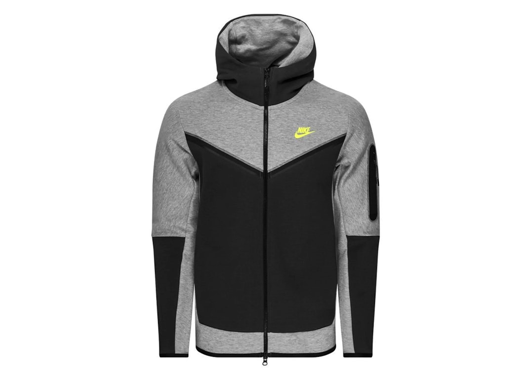 Pre-owned Nike Sportswear Tech Fleece Full-zip Hoodie Dark Grey Heather/anthracite/volt