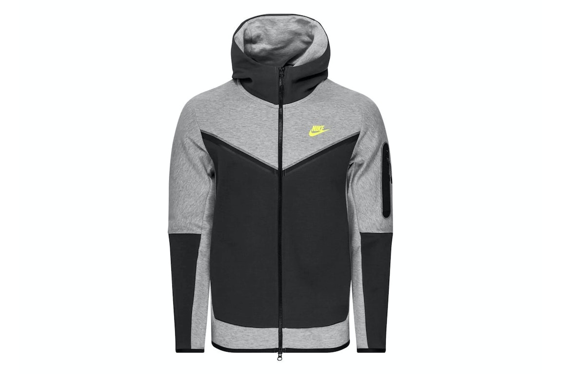 Pre-owned Nike Sportswear Tech Fleece Full-zip Hoodie Dark Grey Heather/anthracite/volt