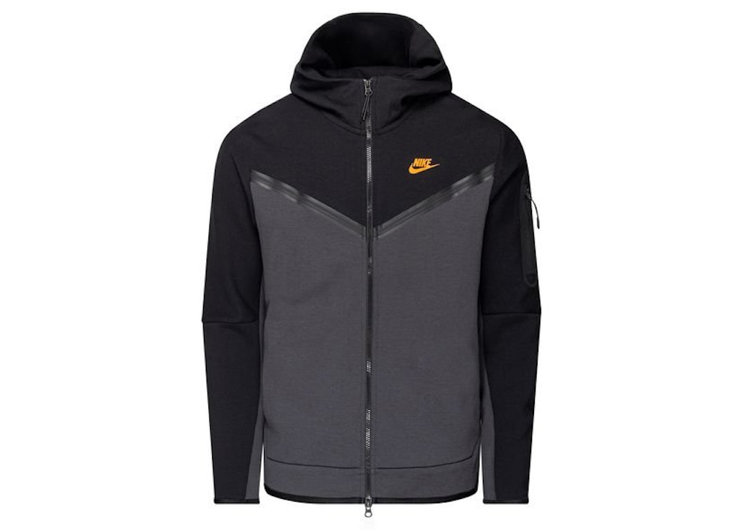 Pre-owned Nike Sportswear Tech Fleece Full-zip Hoodie Dark Smoke Grey/black/safety Orange