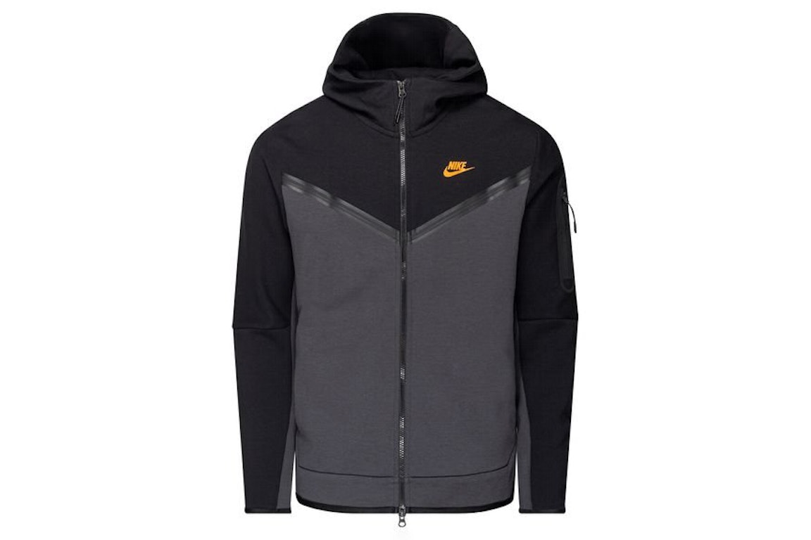Pre-owned Nike Sportswear Tech Fleece Full-zip Hoodie Dark Smoke Grey/black/safety Orange
