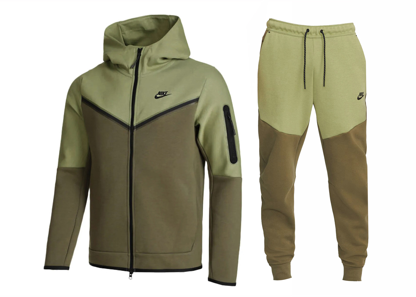 Nike Sportswear Tech Fleece Full Zip Hoodie & Joggers Set Alligator/Medium  Olive/Black