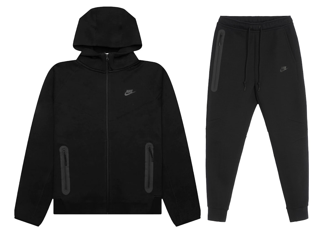 Pre-owned Nike Sportswear Tech Fleece Full-zip Hoodie & Joggers Set Black/black