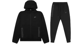 Set Nike Sportswear Tech Fleece durchgehender Reißverschluss Kapuzenpullover und Jogginghose schwarz/schwarz