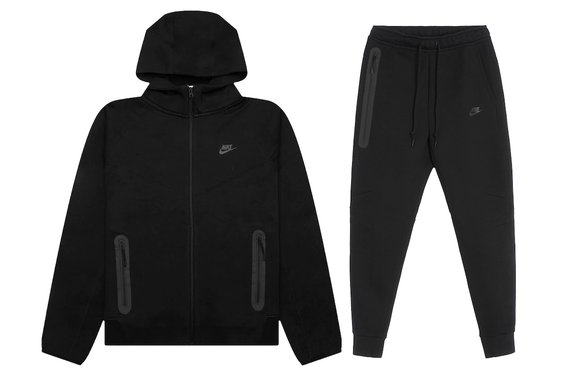 Pre-owned Nike Sportswear Tech Fleece Full-zip Hoodie & Joggers Set Black/black