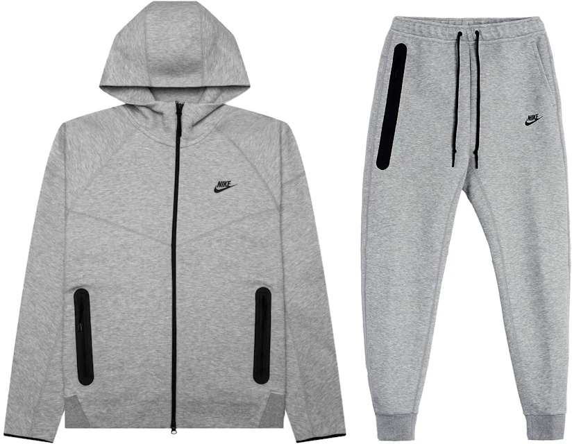 Nike Sportswear Tech Fleece Full Zip Hoodie & Joggers Set Black/Dark Grey  Heather/White Men's - US