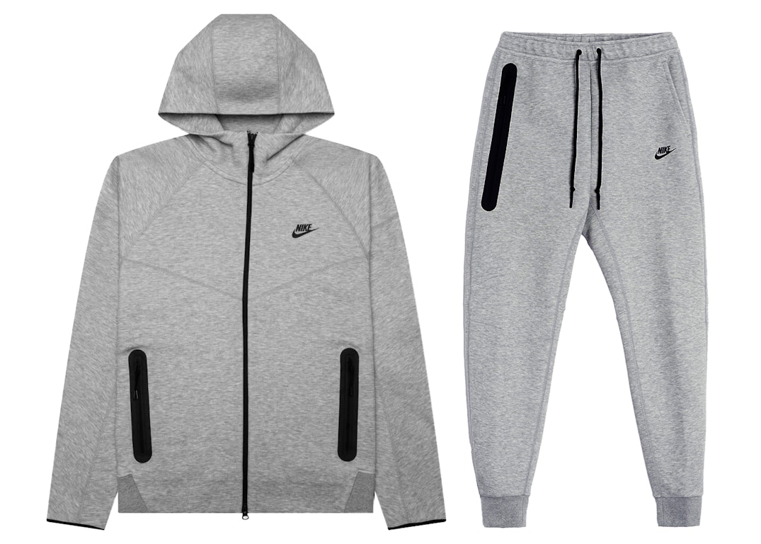 Pre-owned Nike Sportswear Tech Fleece Full-zip Hoodie & Joggers Set Dark Heather Grey/black