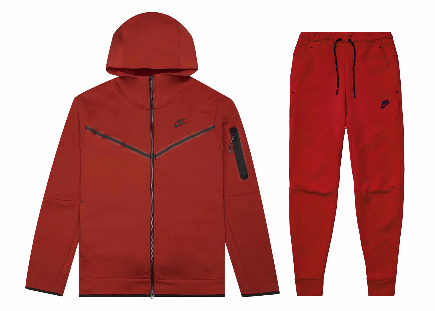 Nike Sportswear Tech Fleece Full Zip Hoodie & Joggers Set Gym Red/Black