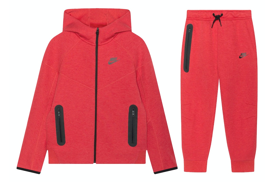 Pre-owned Nike Sportswear Tech Fleece Full-zip Hoodie & Joggers Set Light University Red Heather/black/black