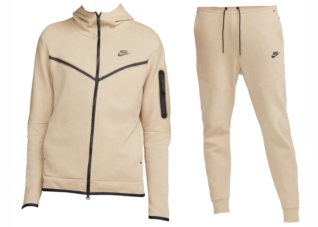 Pre-owned Nike Sportswear Tech Fleece Hoodie & Joggers Set Khaki/black