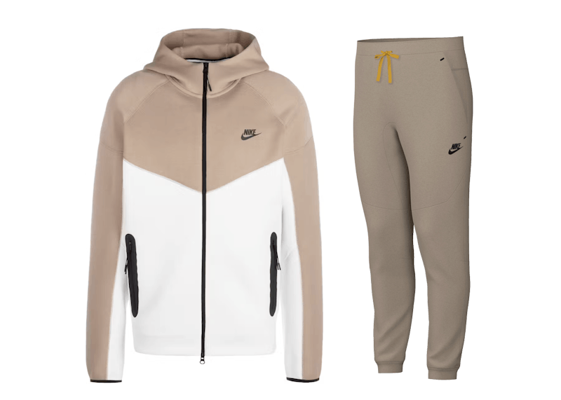 Nike Sportswear Tech Fleece Kids Full Zip Hoodie Joggers Set Beige