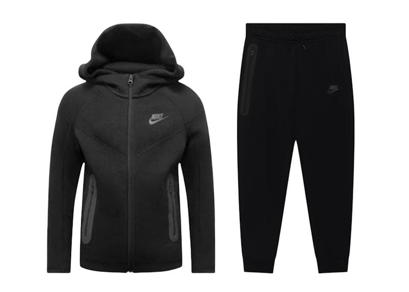 Pre-owned Nike Sportswear Tech Fleece Kids Full Zip Hoodie & Joggers Set In Black