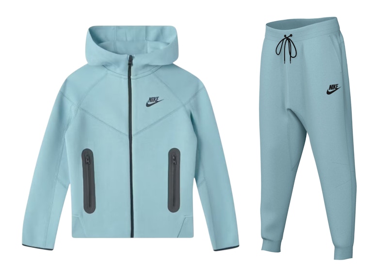 Pre-owned Nike Sportswear Tech Fleece Kids Full Zip Hoodie & Joggers Set In Celestine Blue