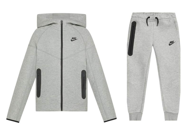Pre-owned Nike Sportswear Tech Fleece Kids Full Zip Hoodie & Joggers Set In Grey/black In Multi