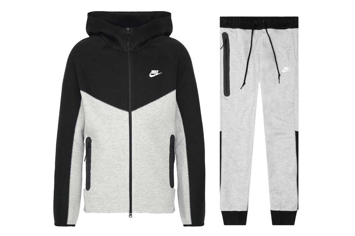 Pre-owned Nike Sportswear Tech Fleece Windrunner Full Zip Hoodie & Joggers Set Dark Grey Heather/black/white