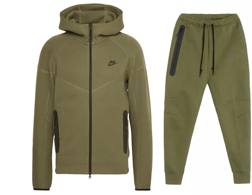 Nike Sportswear Tech Fleece Windrunner Full Zip Hoodie & Joggers Set Medium  Olive/Black