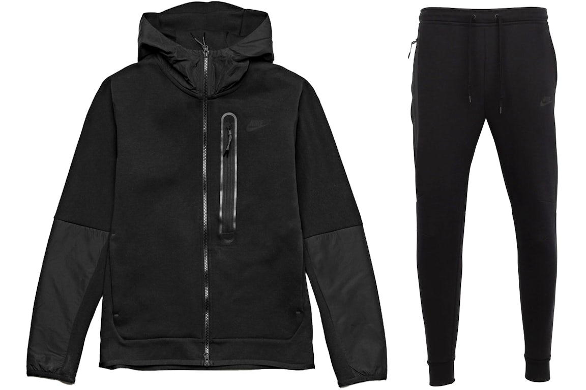 Nike Sportswear Tech Fleece Woven Full Zip Hoodie & Joggers Set Black ...