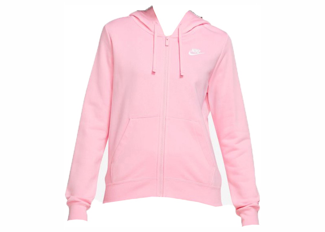 Pre-owned Nike Sportswear Women's Club Fleece Full-zip Hoodie Med Soft Pink/white